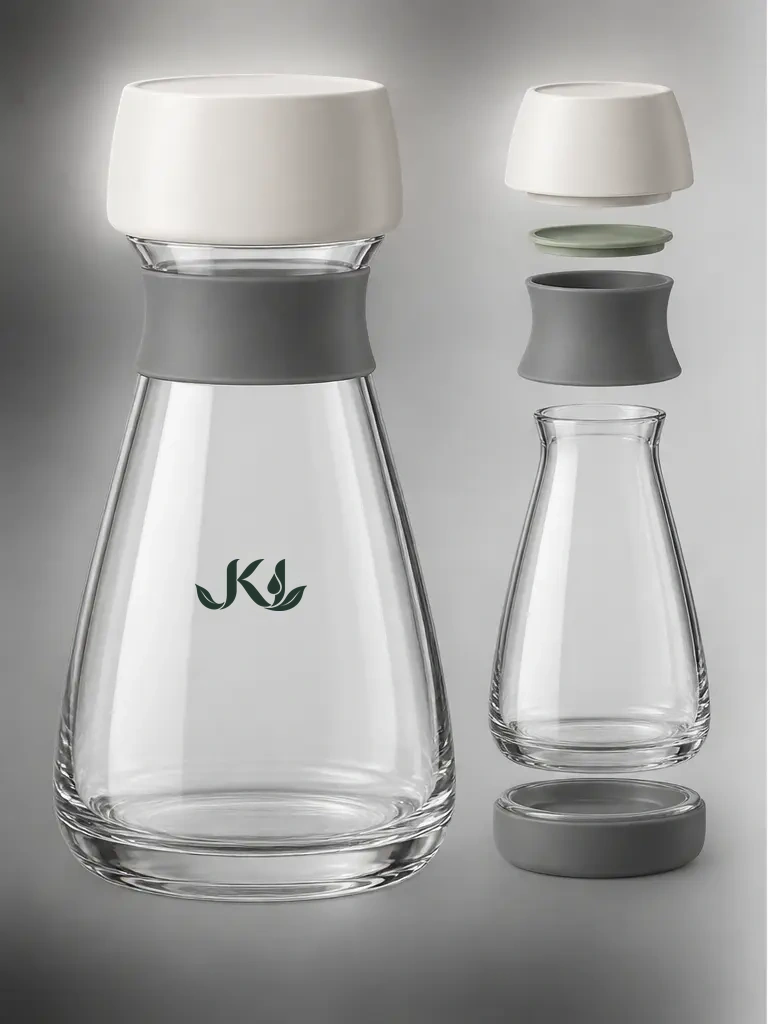 HALO GLASS CARAFE 900 assembled design and exploded component study